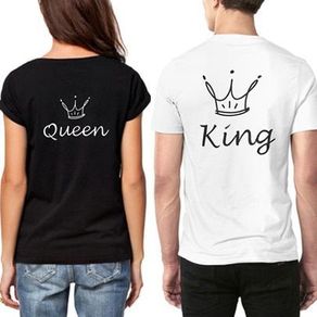 King And Queen Couple T-shirts  Tops Tees Grey For Valentines Day Gift Present Idea