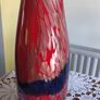 Large Murano Style Vase, Hand Blown Studio Art Glass, Iridescent Red & Gold & dark blue Image 3