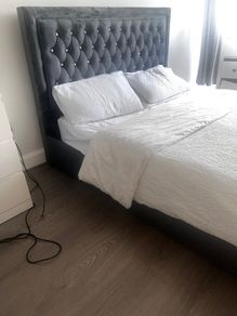 Bed frame velvet n diamonds king size no mattress plush grey