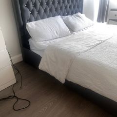 Bed frame velvet n diamonds king size no mattress plush grey