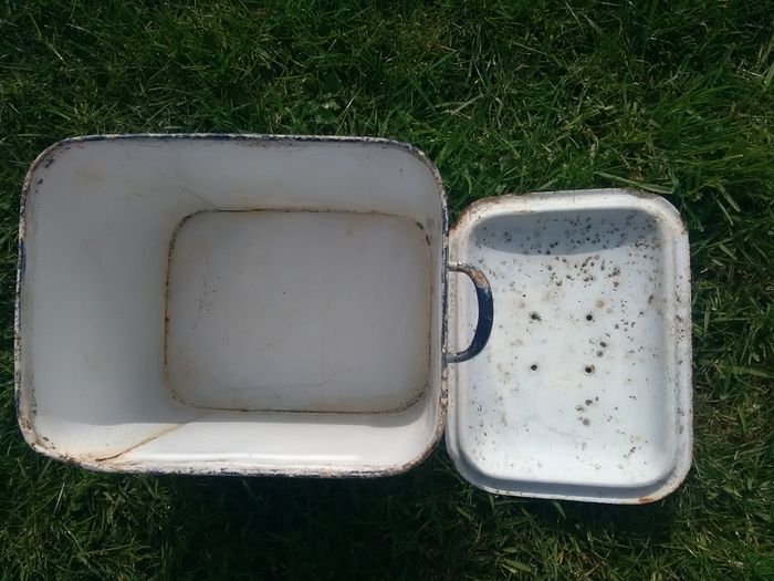 Vintage Enamel Bread / Storage Bin Crock Kitchenalia