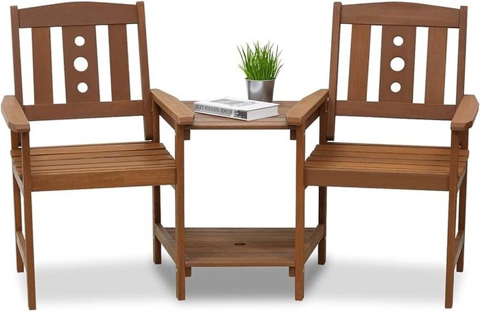 FREE P&P Outdoor Hardwood Jack & Jill Chair Set, Wood, Natural, 162.1 (W) x 91.4 (H) x 72.9 (D) cm