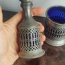 Pewter Condiment Set, blue glass and pewter design. mustard and salt Image 3