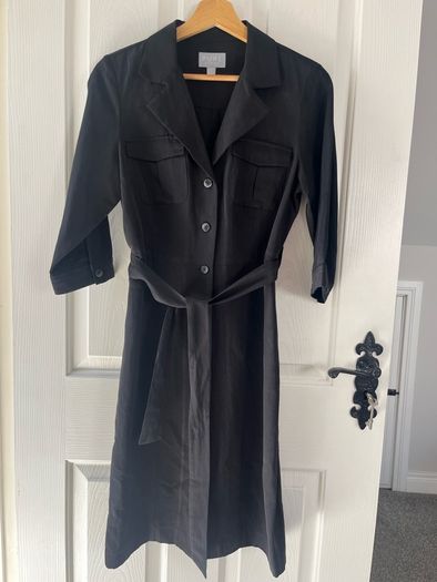 Pure Collection Belted Shirt Dress - Size UK 12 - Silk and Linen