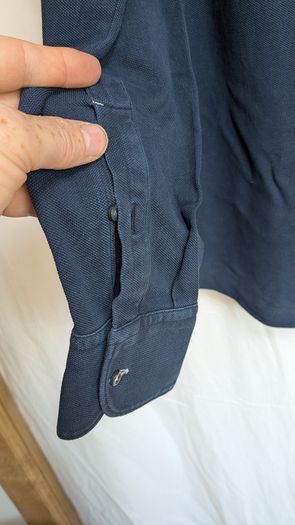Luca Faloni Pique Shirt Blue Mens 16 41 Made In Italy Cotton Long Sleeve