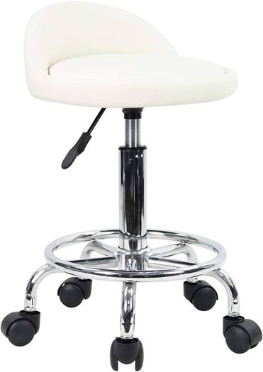 NEW SALE | PU Leather Round Rolling Stool with Foot Rest Height Adjustable Swivel Drafting Work SPA Task Chair with Wheels
