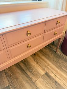 Upcycled Solid Wood 6 Drawer Sideboard / Dressing Table - Farrow & Ball Sulking Room Pink