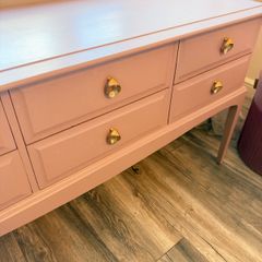 Upcycled Solid Wood 6 Drawer Sideboard / Dressing Table - Farrow & Ball Sulking Room Pink