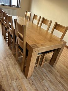 Solid Oak Dining Table with 8 Matching Chair