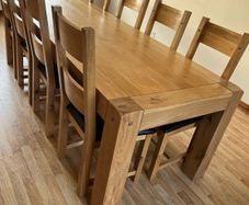 Solid Oak Dining Table with 8 Matching Chair