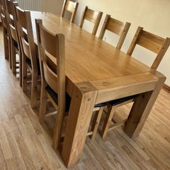 Solid Oak Dining Table with 8 Matching Chair
