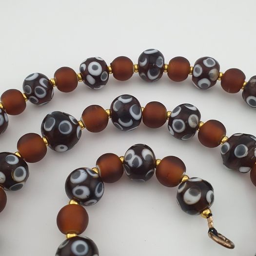 Antique Venetian African Style Skunk Eyes & Brown Glass Beads Necklace