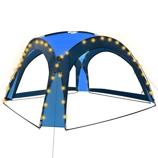 BN Party Tent with LED and 4 Sidewalls 3.6x3.6x2.3 m Blue