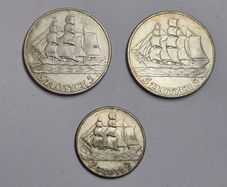 Poland 2 and 5 zlotych coins 1936 sailing ship