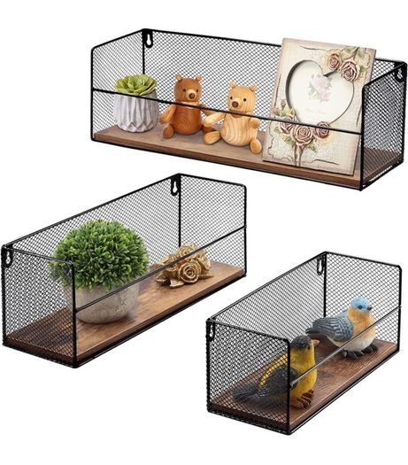 Wall Mounted Floating Shelves, Set of 3, Hanging Rustic Shelves Wire Frame for Bathroom Bedroom Living Room Kitchen, Home and Office Decor (FREE POSTAGE)