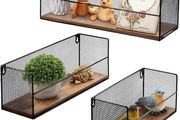 Wall Mounted Floating Shelves, Set of 3, Hanging Rustic Shelves Wire Frame for Bathroom Bedroom Living Room Kitchen, Home and Office Decor (FREE POSTAGE)