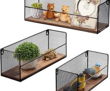 Wall Mounted Floating Shelves, Set of 3, Hanging Rustic Shelves Wire Frame for Bathroom Bedroom Living Room Kitchen, Home and Office Decor (FREE POSTAGE)