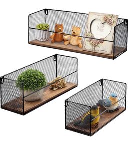 Wall Mounted Floating Shelves, Set of 3, Hanging Rustic Shelves Wire Frame for Bathroom Bedroom Living Room Kitchen, Home and Office Decor (FREE POSTAGE)