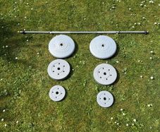 32.5kg Weight plates and Barbell with clips