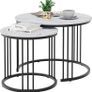 Round Coffee Tables, Set of 2 End Table, Nesting Tables, Side Table with Metal Frame for Living Room/Bedroom/Balcony/Office/Apartment, Diameter 23.6/15.7 IN (Black Frame, White Marble Finish Top) Image 3