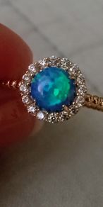 14ct gold created opal & cz stones ring size L