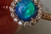 14ct gold created opal &amp; cz stones ring size L