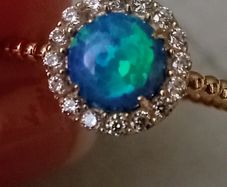 14ct gold created opal & cz stones ring size L