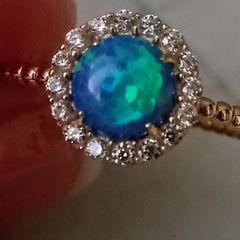 14ct gold created opal & cz stones ring size L