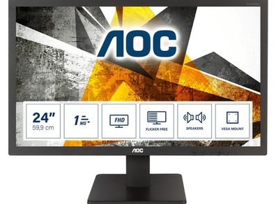 AOC Pro-line E2475SWJ - LCD Computer Monitor - 24 Inches - 1920 x 1080 Full HD (1080p) - TN - 250 cd/m2 - 1000:1 - 2 ms - HDMI, DVI, VGA - speakers - black