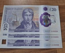 3 X 20 pound uncirculated consecutive notes