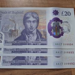 3 X 20 pound uncirculated consecutive notes