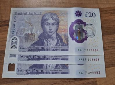 3 X 20 pound uncirculated consecutive notes