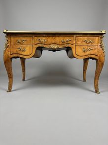 Louis XV Style Burl Walnut Writing Desk with Leather Top