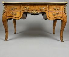 Louis XV Style Burl Walnut Writing Desk with Leather Top