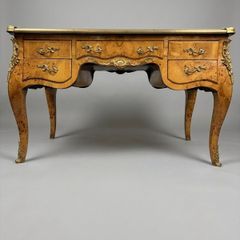 Louis XV Style Burl Walnut Writing Desk with Leather Top