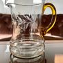 Vintage Handblown Etched Glass Pitcher with Amber Handle Image 2