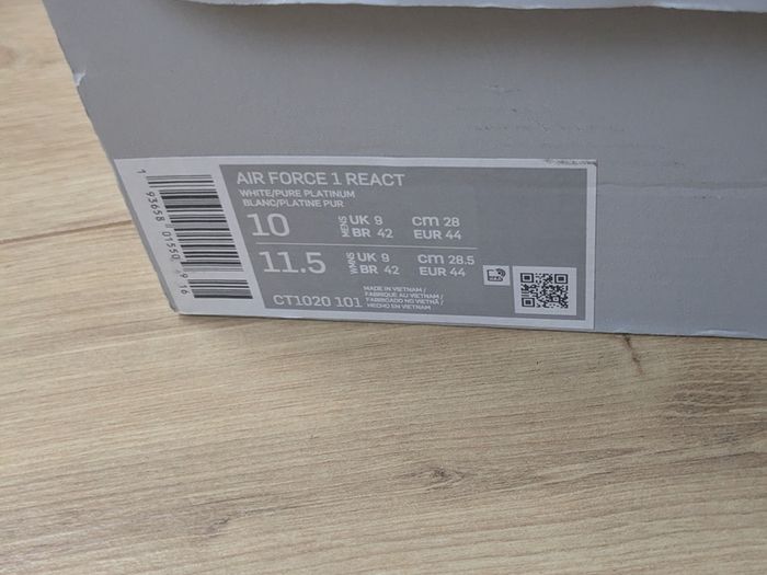 Nike Air Force 1 React White Leather Sneakers Size UK 9