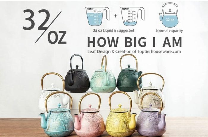 Toptier Japanese Cast Iron Teapot with Stainless Steel Tea Infuser, Durable Cast Iron Kettle Set, Retro Design Tea Kettle Coated with Full Enameled Interior 32 oz / 950 ml MULTIPLE COLOURS AVAILABLE, SEE PHOTOS (FREE POSTAGE)