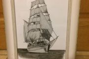 Pencil drawing ship framed postage available