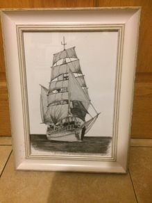 Pencil drawing ship framed postage available