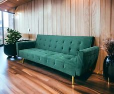 Luxury Velvet Sofa Bed with Golden Legs green