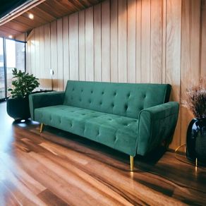 Luxury Velvet Sofa Bed with Golden Legs green