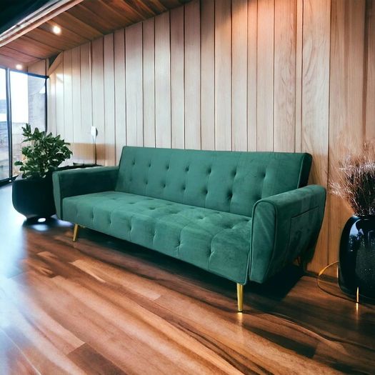 Luxury Velvet Sofa Bed with Golden Legs green