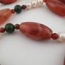 Vintage African Carnelian Statement Necklace with Genuine Pearls & Green Jade Beads Image 9