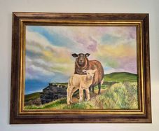 ,,Lamb and sheep at Cliffs of Moher" oil painting