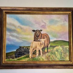 ,,Lamb and sheep at Cliffs of Moher" oil painting