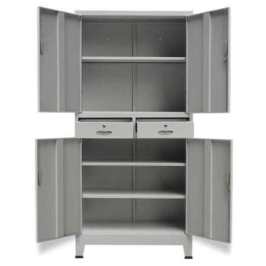 Office Cabinet with 4 Doors Steel 90x40x180cm Grey
