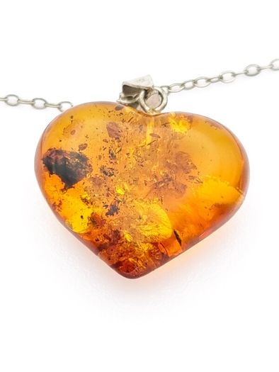 Natural Baltic Amber Heart 925 Silver Necklace