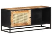 TV Cabinet 90x30x40 cm Rough Mango Wood and Natural Cane