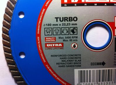 7", 180mm diamond blade, disc for re-inforced concrete